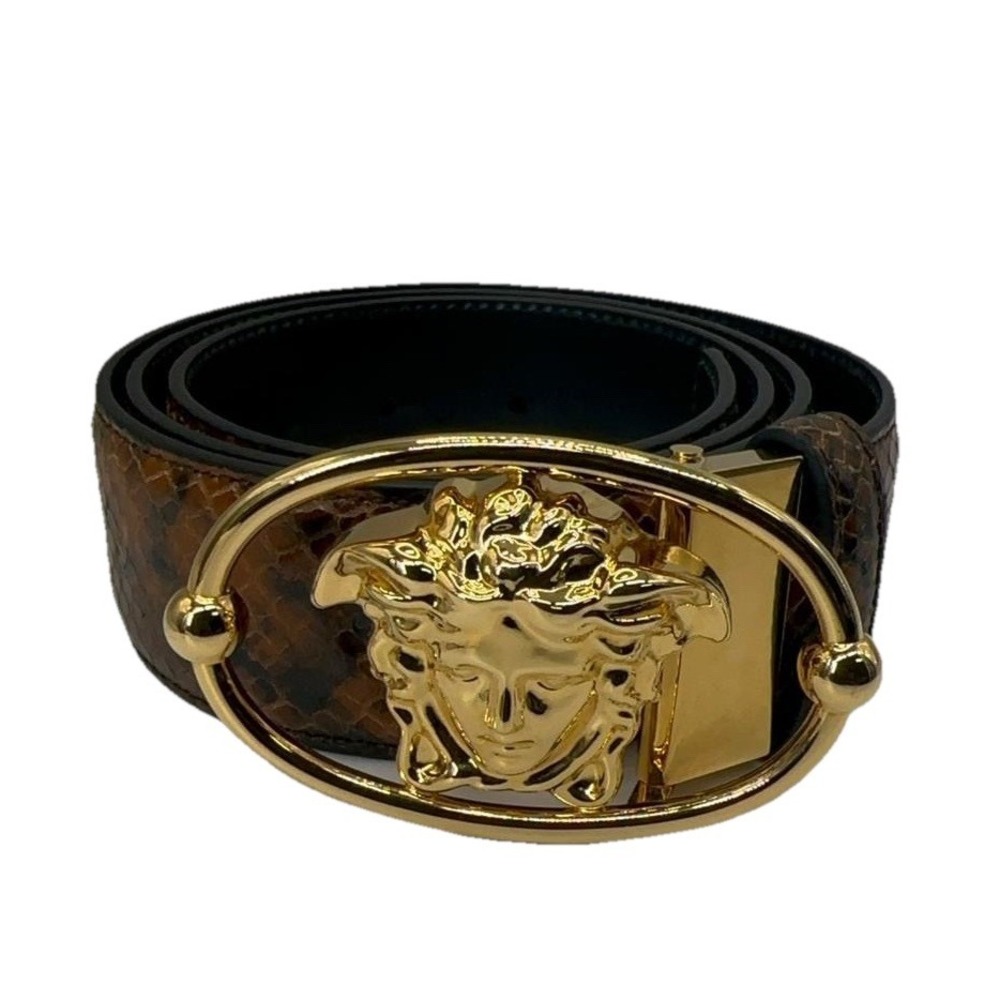 Versace Medusa Belt Brown Python-Effect Embossed … - image 1